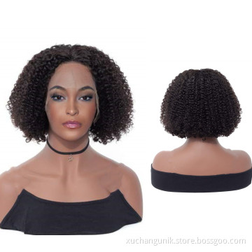 Uniky brazilian short kinky curly bob human hair wig for black women, natural color virgin remy fringe curly bob wig